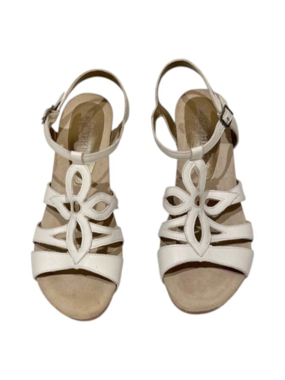 Mephisto White Leather Floral Cutout Block Heel Sandals - Picture 3 of 12